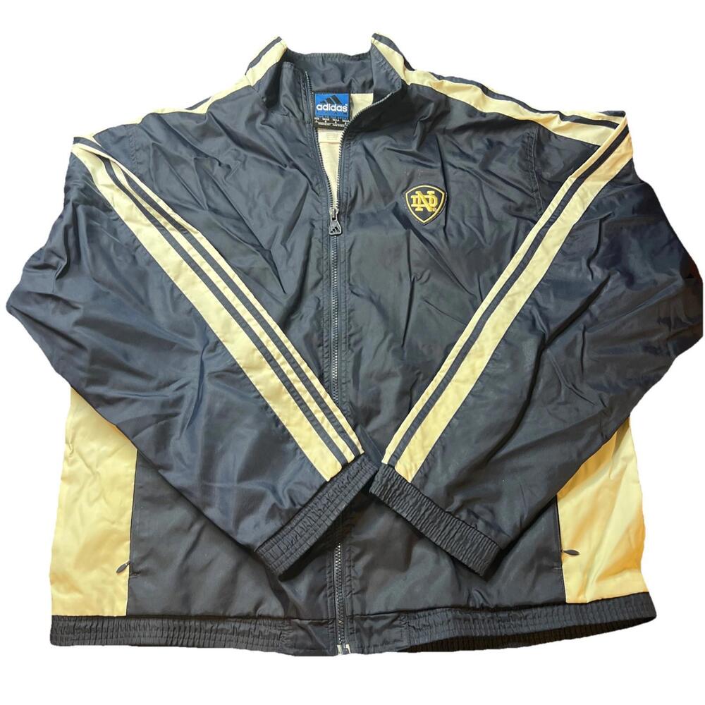 Y2K 90s Vintage Adidas Team Issue Notre Dame Jacket Large Cotton Lined RARE